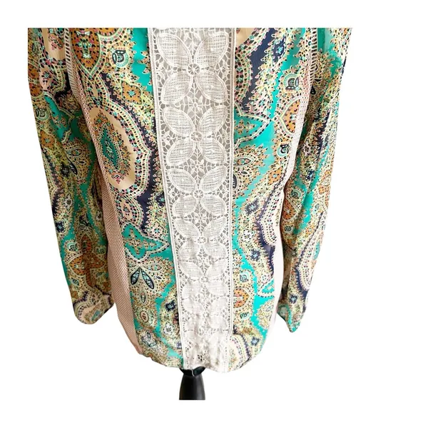 Anthropologie Meadow Rue Giada Crochet Semi Sheer Multicolor Peasant Blouse Med - Image 7