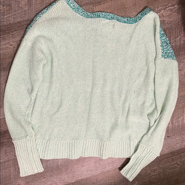 American Eagle Outfitters Teal and White Knit Sweater - Image 4