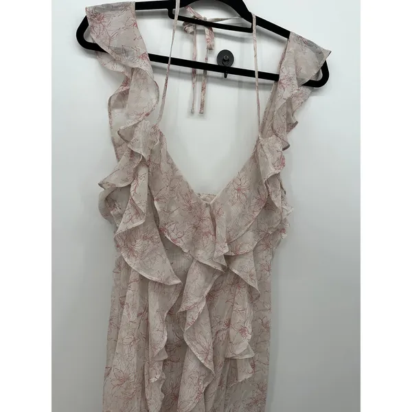 Storia Womens Floral Ruffle Maxi Dress Red Cream Sleeveless Sz L Dainty Feminine - Image 8