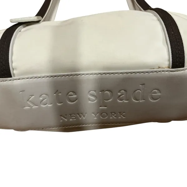 Kate Spade New York white and brown trim small nylon Tote handbag - Image 13