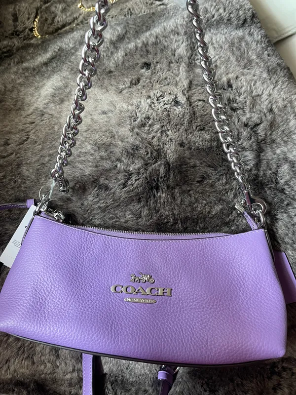 Coach NWT CL407 Charlotte Shoulder Bag Pebble Leather Silver/Iris Color $378 - Image 4