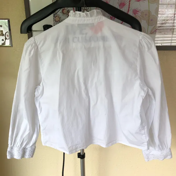 Zara Cotton Crop Puff Sleeve Blouse XS White Lace Button Front Romantic - Image 6
