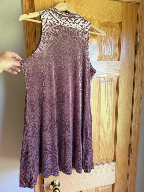 Mudd Y2K Burnout Velvet Mock Neck Mini Swing Dress Mauve Pink Large - Image 2