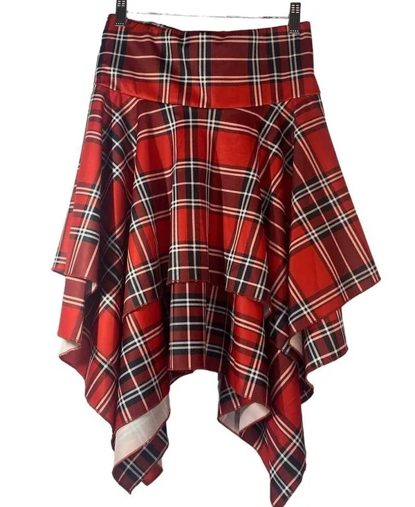 Red & Black Plaid Handkerchief Skirt Corset Tie Skirt women sz L - Image 3