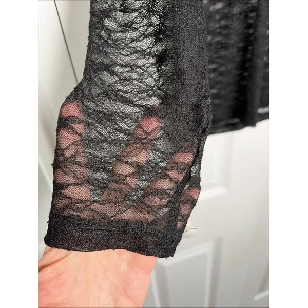 Mudd Sheer Floral Lace Top Womens Size XL‎ Black Y2K Grunge Long Sleeve Alt - Image 2