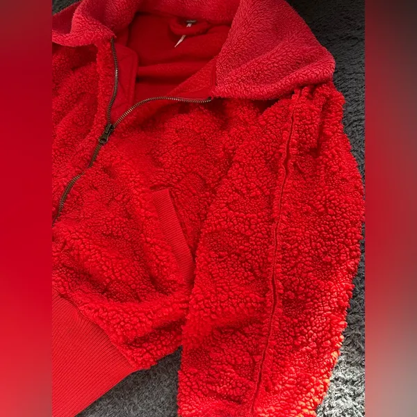 Free People Cozy Up Cardigan in High Risk Red Size Large - Image 8
