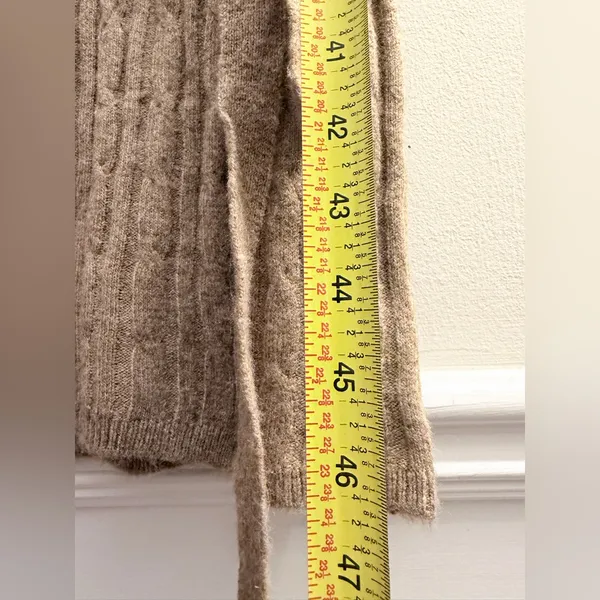 Abercrombie & Fitch tan ribbed cable knit Sweater midi Dress long sleeve V neck - Image 6