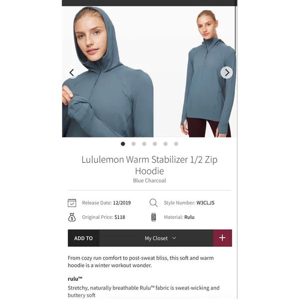 Lululemon Warm Stabilizer 1/2 Zip Hoodie 10 women blue charcoal - Image 2