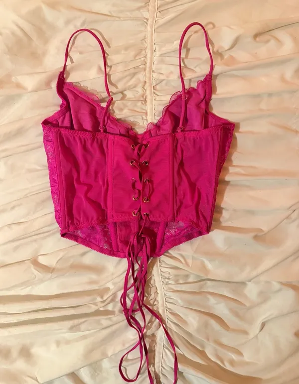 Urban Outfitters Out From Under Hot Pink Lace Crop Corset Top - Image 2