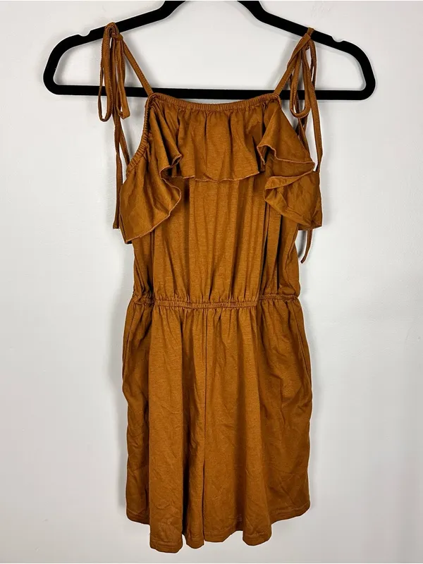 Cupshe Espresso Brown Ruffled Square Neck Romper Medium Concert Festival Vacay NWT - Image 5