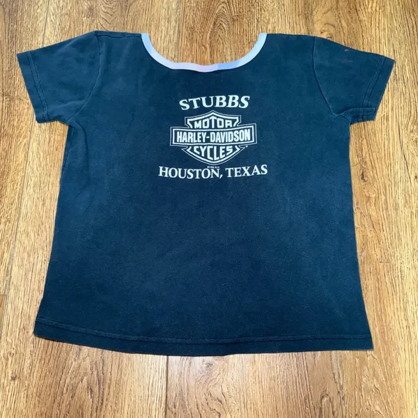 VTG 1995 Harley Davidson Rules Womens XL Baby‎ Tee Houston TX Ringer Shirt USA - Image 2