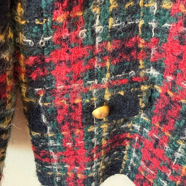Lord & Taylor Wool Mohair Boucle Plaid Jacket 8 Red Green Gold Blazer Holiday‎ - Image 5