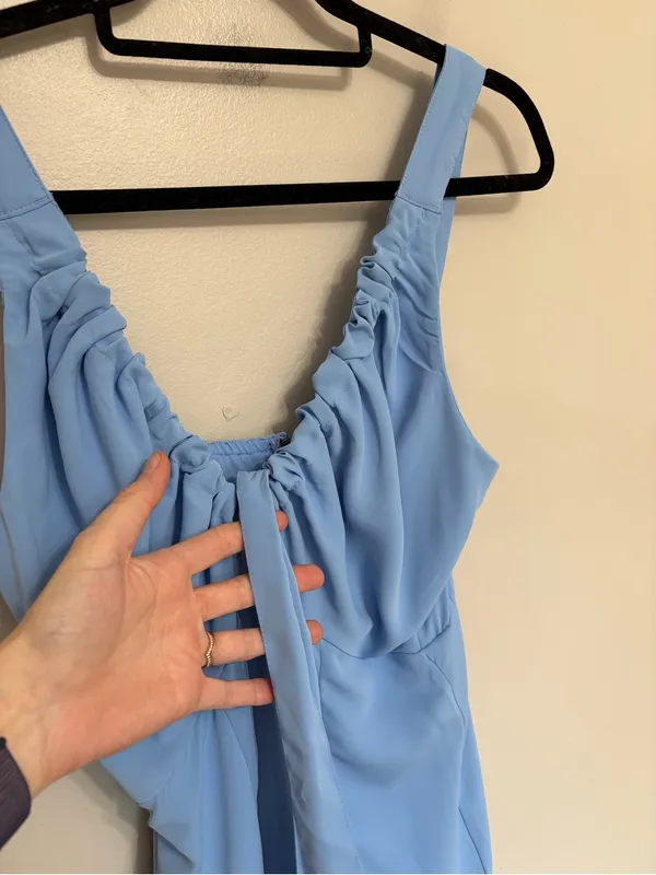 NEW Abercrombie & Fitch Coquette Tie Front Midi Dress Powder Blue - Size M - Image 7
