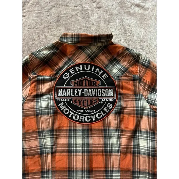 Harley Davidson Women's Plaid Button Up Back Embroidered Logo Shirt Size Large - Image 2
