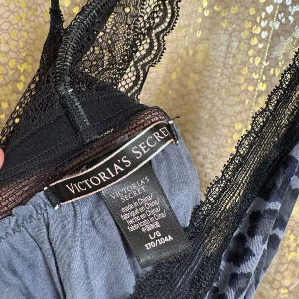 Victorias Secret Black Gray Cheetah Racerback Soft Nightgown Large NWOT - Image 4
