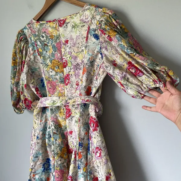 ZIMMERMANN Clover Paneled Mini Dress 100% Linen Spliced Multi Floral Size 2 - Image 6