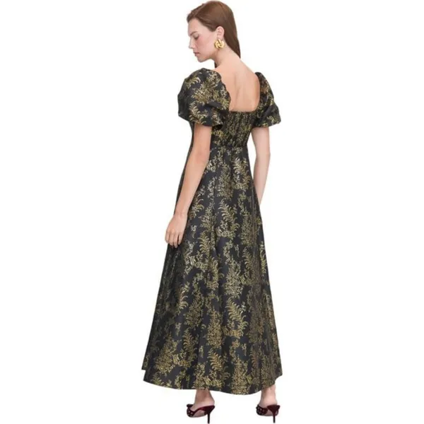 NWT Hill House The Matilda in Black Gold Bird Brocade Smocked Dress XXS - Image 5