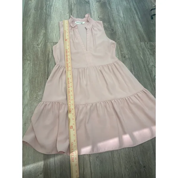 Amanda Uprichard Pink Ruffle V-Neck Tiered Sleeveless Mini Dress XS Blush - Image 6