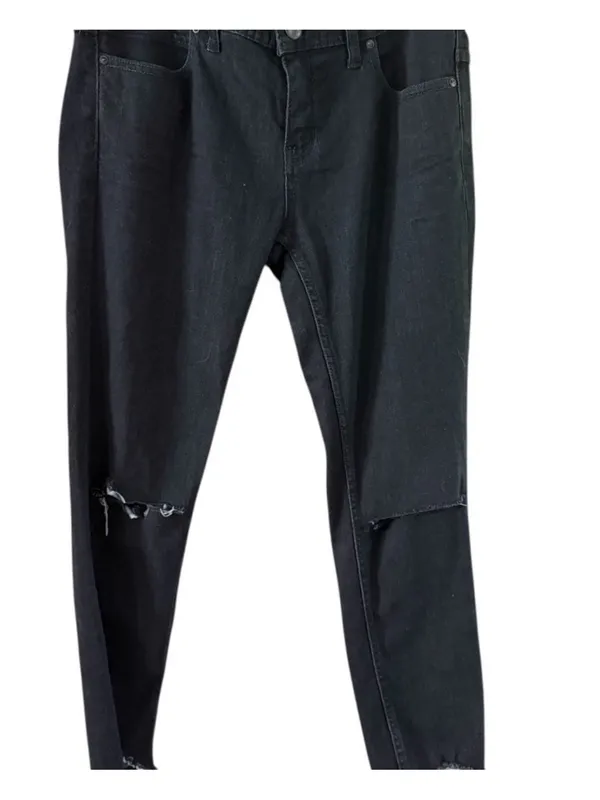 Free People Black Straight-Leg Jeans with Subtle Knee Distress - Image 10