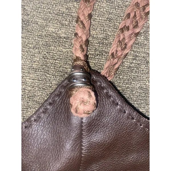 THE SAK Indio Shoulder Handbag Purse Brown Bucket Bag Woven Straps Leather EUC - Image 9