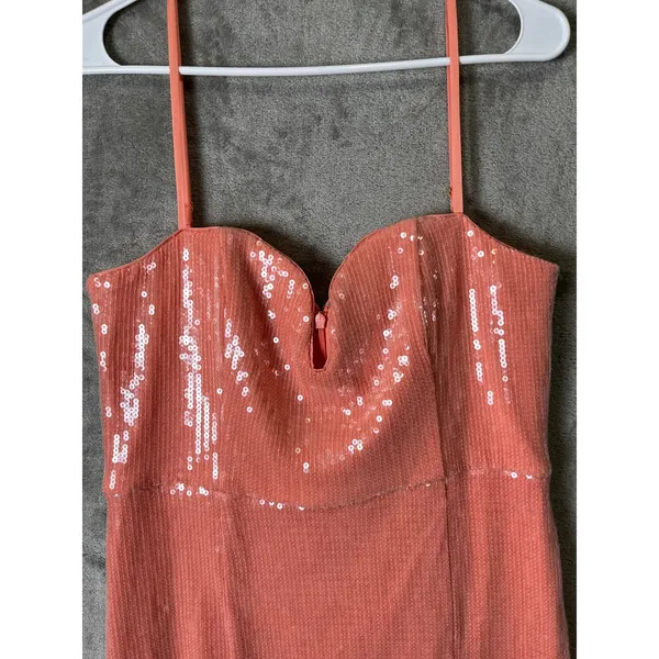 Hutch Coral Pink Sequin Notched Neck‎ Sleeveless Party Mini Dress Women's 10 - Image 3