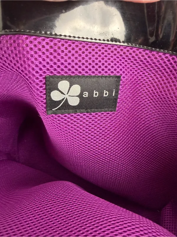 Abbi Artsy Floral‎ Print Satin Shoulder Tote Bag Blue Purple Patent Trim Large - Image 4