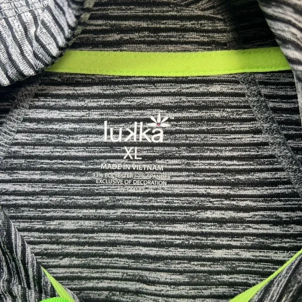 Lukka Hooded Athletic Full Zip Jacket Gray Black Stripes Pockets Thumb Holes XL - Image 2