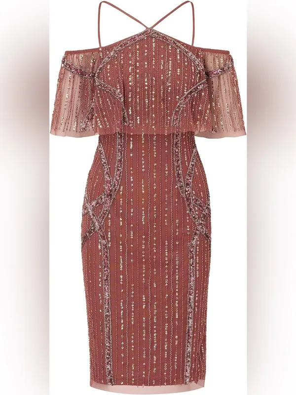 NWT Adrianna Papell Beaded Off Shoulder Midi Dress – Plum – 6 - Image 4