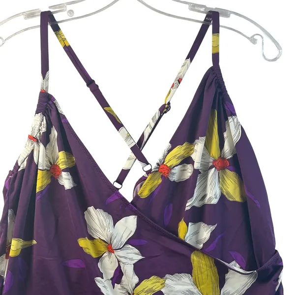 Lands‎ End Purple Floral Surplice Tankini Swim Top Womens Size 16 Adjustable - Image 2