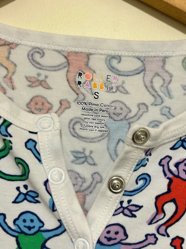 Roller Rabbit Disco Monkey Rainbow Henley Pima Cotton Pajama Top Size Small - Image 3