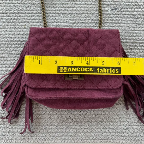 Art Class Burgundy Quilted Faux Suede Fringe Mini Bag Purse Crossbody - Image 9