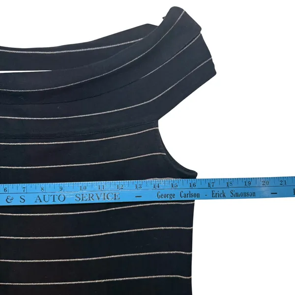 Lauren Ralph Lauren Black Metallic Striped Off Shoulder‎ Sheath Dress Womens M - Image 5
