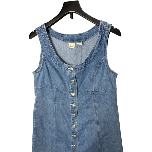 Gap Womens Blue Denim Button Front Mini Dress Sleeveless Scoop Neck Size M - Image 2