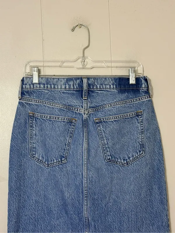 Abercrombie & Fitch High Rise Denim Midi Maxi Skirt Front Slit Size 27 / 4 - Image 6