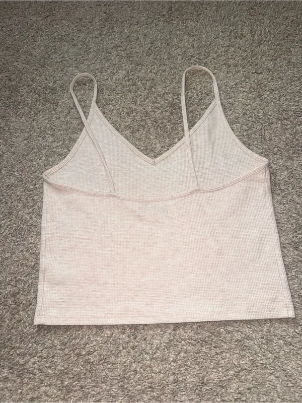 American Eagle Waffle Knit Cami - Medium, Cream/Tan - Image 2