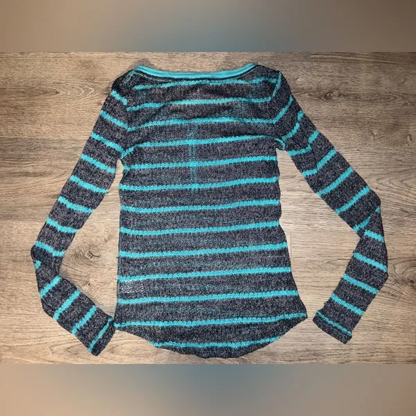 Vintage Y2K Aeropostale black, grey, teal striped knit sweater - Image 7