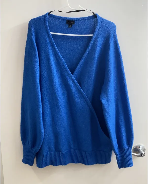 Torrid Blue Vegan Cashmere Pullover V-Neck Surplice Sweater - Image 3