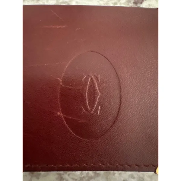 Vintage Must de Cartier Burgundy Leather Square Coin Purse Pouch Gold Hardware - Image 2