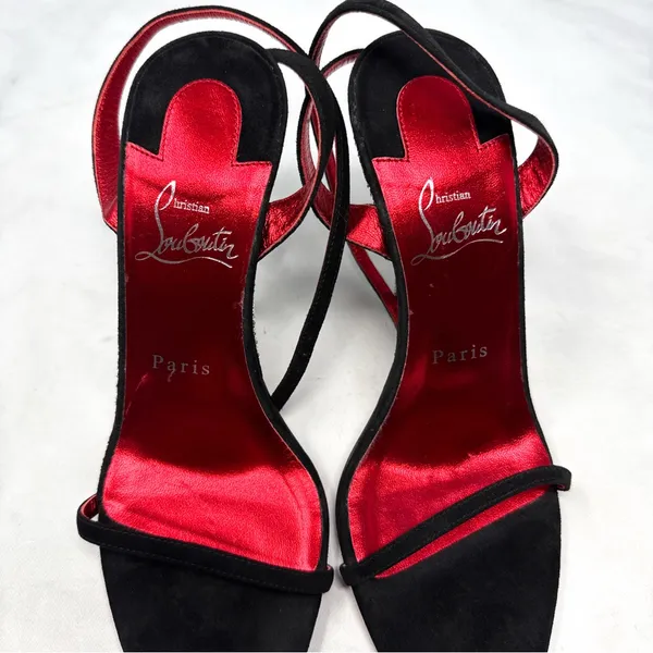 Christian Louboutin Arch Queen Strass Suede Stiletto Sandal Heels Sexy Black 38 - Image 6