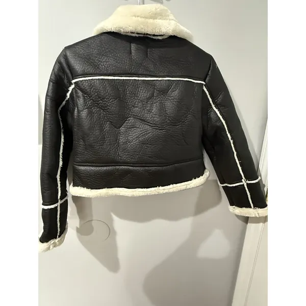 Boohoo Women's‎ Teddy Trim Faux Leather Aviator Jacket - Black - US Size 4 NWT - Image 5
