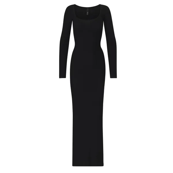 Skims Soft Lounge Long Sleeve Dress in Onyx Size Small - Image 4