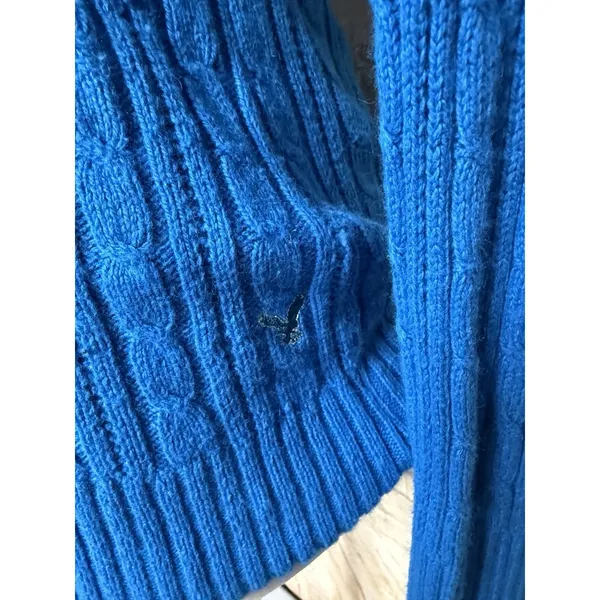 American Eagle Sweater Womens M Blue Cable‎ Knit Babydoll Bella Swan Y2K - Image 5