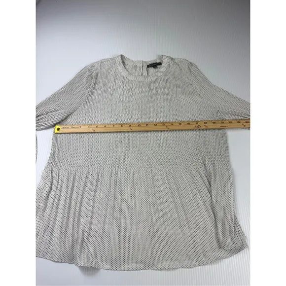 Adrianna Papell Polka‎ Dot Blouse Long Sleeve Pleated Top Womens Size M - Image 3