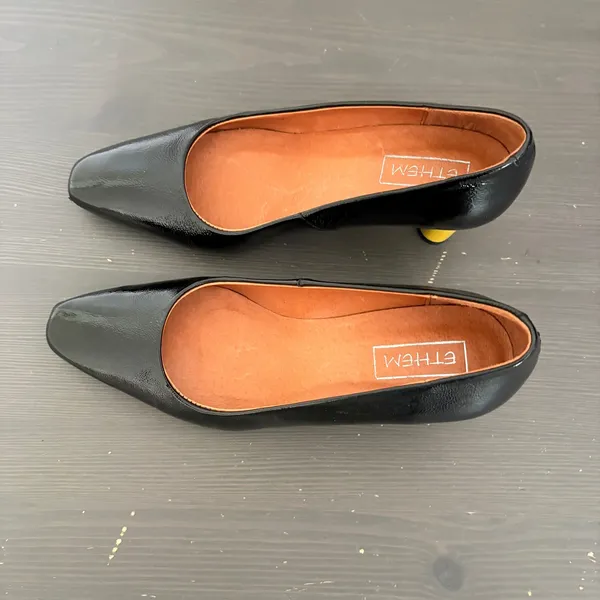 Ethem Pumps Block Heel 38 Black Patent Leather Made in Spain Mod Square Toe - Image 2