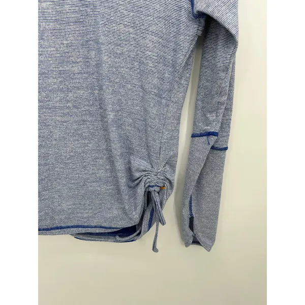 Lucy Lucytech‎ Blue Striped Long Sleeve Workout Shirt Women Sz S Cinch Thumbhole - Image 4