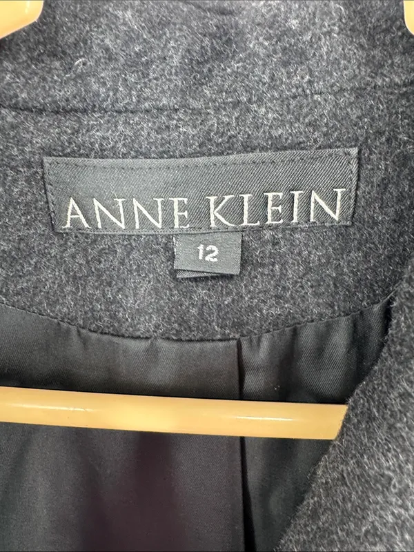Anne Klein black dark Charcoal Gray Tailored Trench car Coat 100% wool winter - Image 6