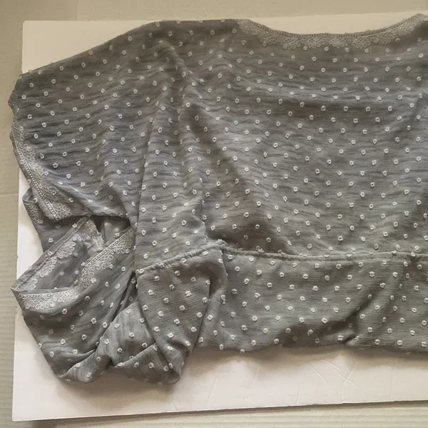 POL sheer swiss dot gray pom tunic cover up top, size large - Image 5
