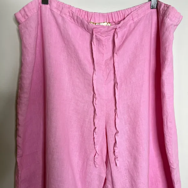 Vintage Kiko Bay Linen Pink Drawstring Capri Pants - Image 2