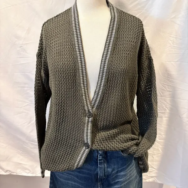 American Eagle Women's Green Open Knit Varsity Button Long Cardigan - Image 6