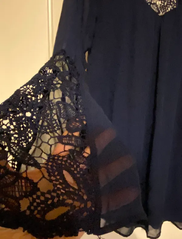 Trixxi Mini Dress Navy Blue W/ Lace Flare Long Sleeve - Image 2